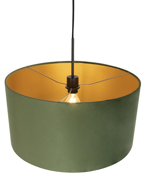 Lampă suspendată cu abajur din catifea verde cu auriu 50 cm - Combi