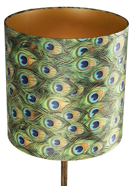 Lampă de podea vintage aurie cu abajur cu model de păun 40 cm - Simplo