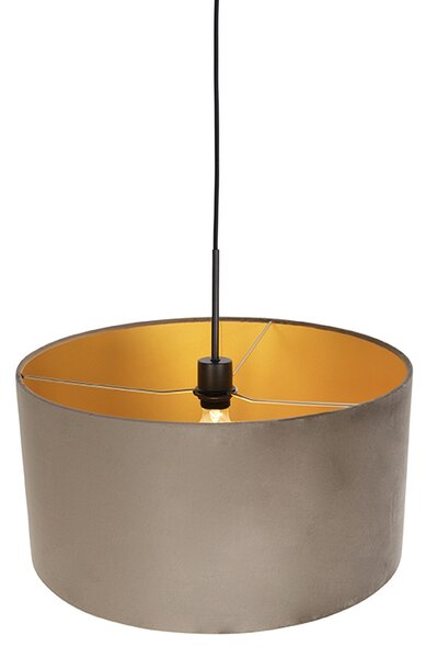 Lampă suspendată cu abajur din catifea taupe cu auriu 50 cm - Combi