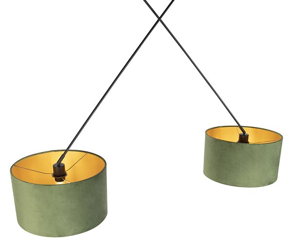 Lampă suspendată neagră cu abajururi din catifea verde și auriu 35 cm cu 2 lumini - Blitz