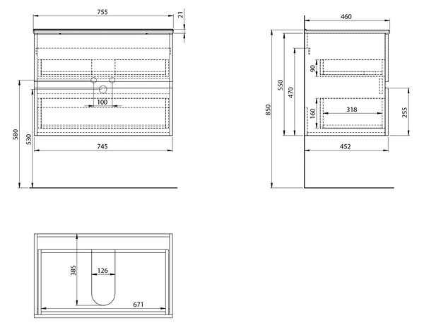 Aqualine Aqualine, dulap pentru chiuveta PANEDA 74,5x55x45,2cm, alb, PN275