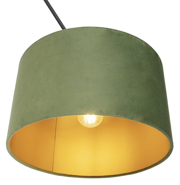 Lampă suspendată neagră cu abajur din catifea verde cu aur 35 cm - Blitz