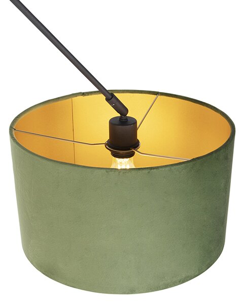 Lampă suspendată neagră cu abajur din catifea verde cu aur 35 cm - Blitz