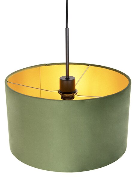 Lampă suspendată cu abajur din catifea verde cu auriu 35 cm - Combi