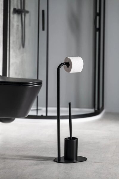 Aqualine Aqualine, suport SAMBA cu suport pentru hartie igienica si perie toaleta, negru, SB236
