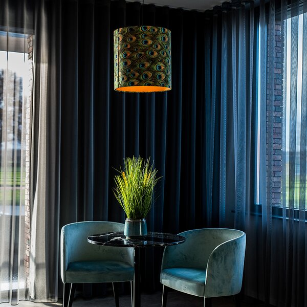 Abajur din catifea cu design de păun 40/40/40 cu interior auriu