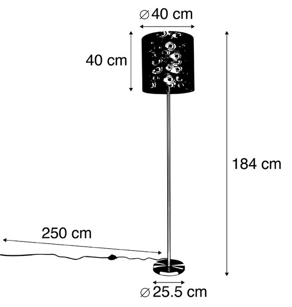 Lampă de podea din alamă cu abajur cu motive de păun 40 cm - Simplo