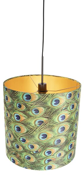 Lampă suspendată cu abajur din catifea păun cu auriu 40 cm - Combi