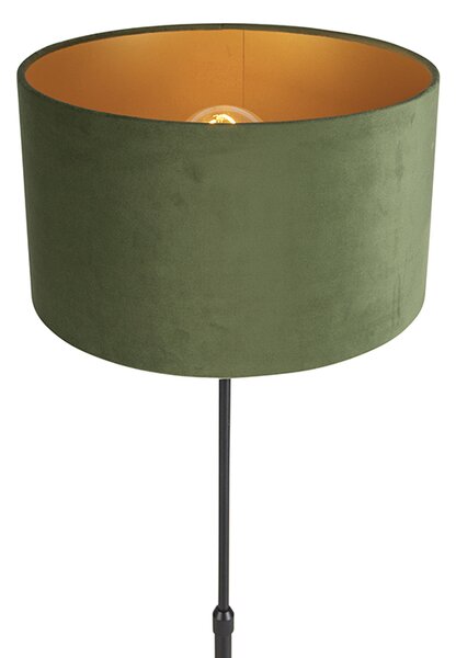 Lampă de podea neagră cu abajur din catifea verde cu auriu 35 cm - Parte