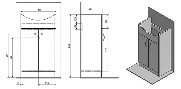 Aqualine Aqualine, Dulap chiuveta SIMPLEX ECO 50 cu chiuveta 47x83,5x29cm, SIME500