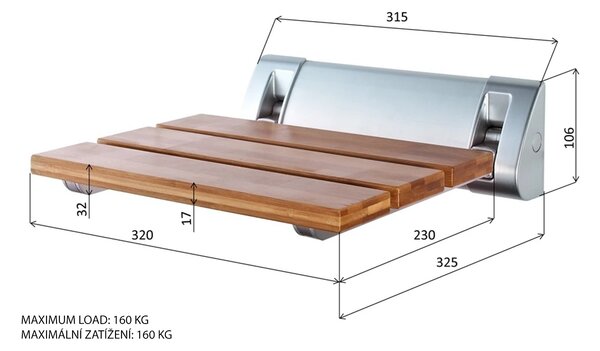 Aqualine Aqualine, Scaun de duș pliabil 32x32,5 cm, WPC, gri, AE236GR