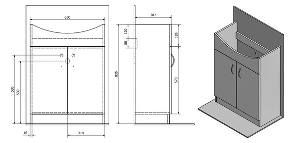Aqualine Aqualine, Dulap chiuveta SIMPLEX ECO 65 cu chiuveta 63x83,5x30,7cm, SIME650