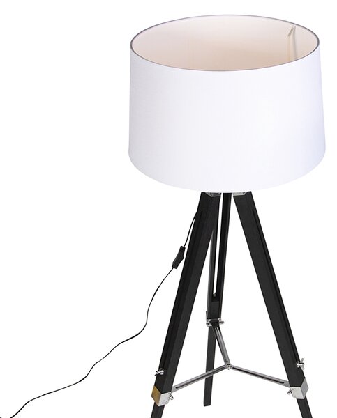 Lampă de podea cu trepied negru cu abajur 45cm din in alb