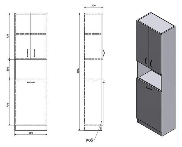 Aqualine Aqualine, dulap înalt SIMPLEX ECO cu coș 50x180x30cm, SIME510