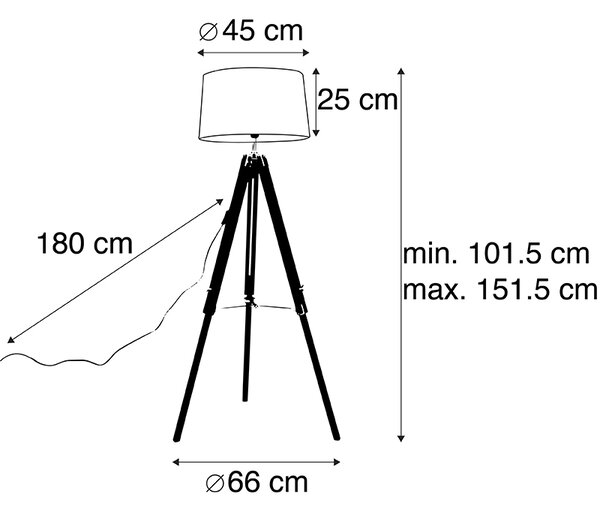 Lampă de podea cu trepied negru cu abajur 45cm din in alb