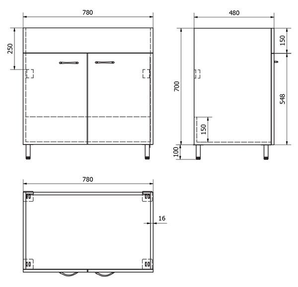 Aqualine Aqualine, Dulap chiuveta 78x70x48 cm, alb, 57036