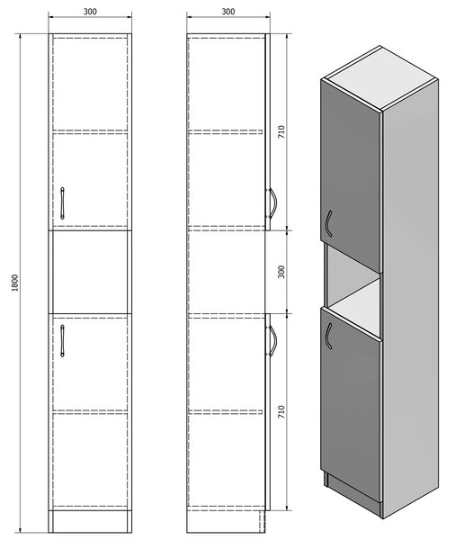 Aqualine Aqualine, dulap înalt SIMPLEX ECO 30x180x30cm, SIME320