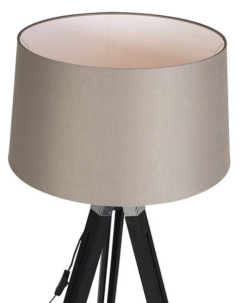 Lampă de podea cu trepied negru cu abajur 45cm din in taupe