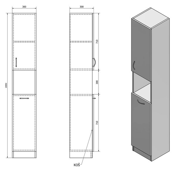 Aqualine Aqualine, dulap înalt SIMPLEX ECO cu coș 30x180x30cm, SIME310