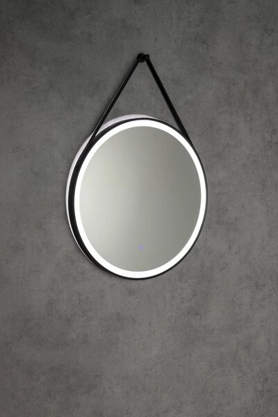 Aqualine Aqualine, oglinda rotunda STAGO cu iluminare LED, diametru 60cm, curea din piele, senzor tactil, reglabila, negru mat, SG060