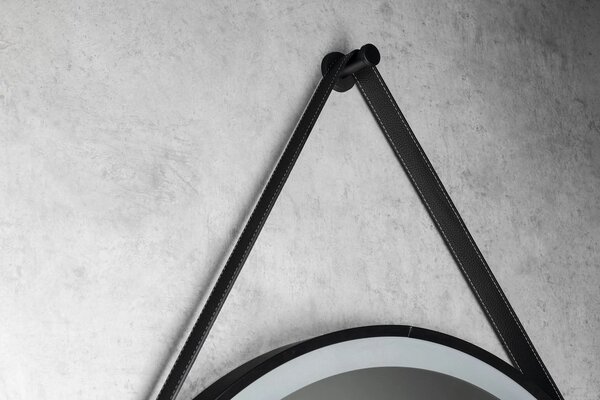 Aqualine Aqualine, oglinda rotunda STAGO cu iluminare LED, diametru 60cm, curea din piele, senzor tactil, reglabila, negru mat, SG060