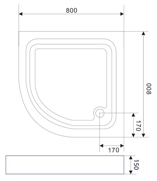 Aqualine Aqualine, Cadă de duș autoportabilă acrilică, sfert de cerc 80x80x15cm, BTTR80