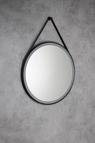 Aqualine Aqualine, oglinda rotunda STAGO cu iluminare LED, diametru 60cm, curea din piele, senzor tactil, reglabila, negru mat, SG060