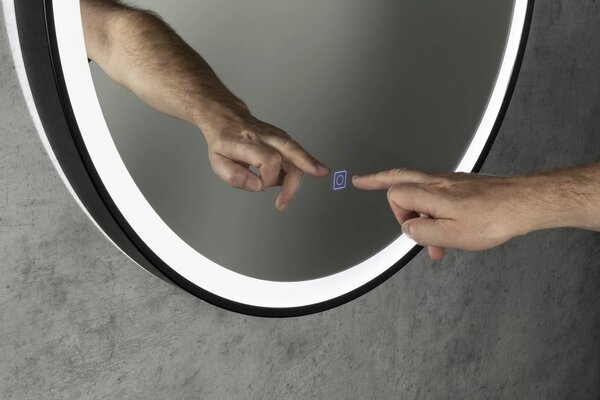 Aqualine Aqualine, oglinda rotunda STAGO cu iluminare LED, diametru 60cm, curea din piele, senzor tactil, reglabila, negru mat, SG060