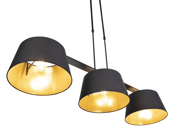 Lampă suspendată cu abajururi din bumbac negru și auriu 32cm - Combi 3 Deluxe