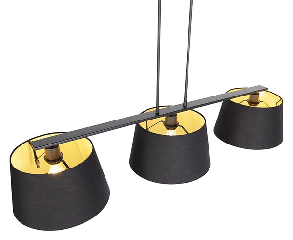 Lampă suspendată cu abajururi din bumbac negru și auriu 32cm - Combi 3 Deluxe
