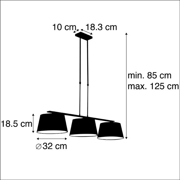 Lampă suspendată cu abajururi din bumbac negru și auriu 32cm - Combi 3 Deluxe