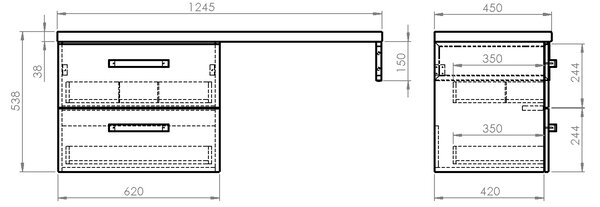 Aqualine Aqualine, VEGA Set mobilier baie, latime 125 cm, alb/stejar platina, VG064-03