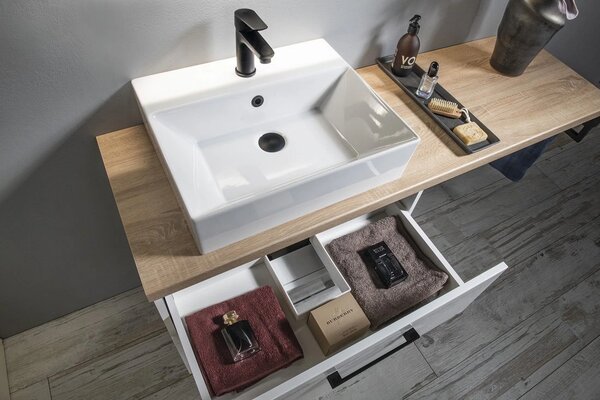 Aqualine Aqualine, VEGA Set mobilier baie, latime 125 cm, alb/stejar platina, VG064-03