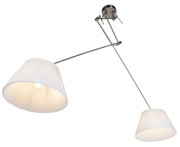 Lampă suspendată din oțel cu abajururi plisate crem de 35 cm cu 2 lumini - Blitz