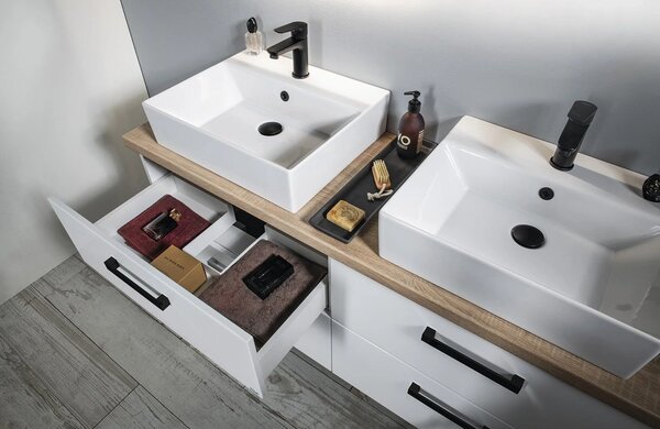 Aqualine Aqualine, VEGA Set mobilier baie, latime 125 cm, alb/stejar platina, VG064-04