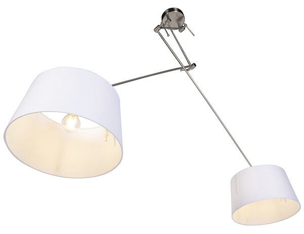 Lampă suspendată din oțel cu abajururi din in alb 35 cm cu 2 lumini - Blitz