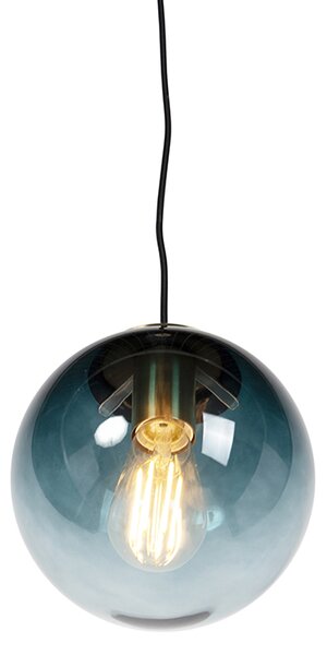 Lampă suspendată Art Deco din alamă cu sticlă albastră ocean 20 cm - Pallon