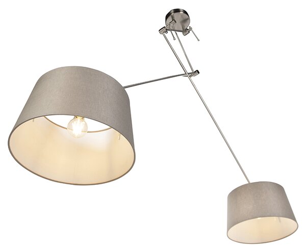 Lampă suspendată din oțel cu abajururi din in taupe 35 cm 2 lumini - Blitz
