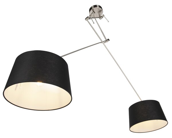Lampă suspendată din oțel cu abajururi din in negru 35 cm 2 lumini - Blitz