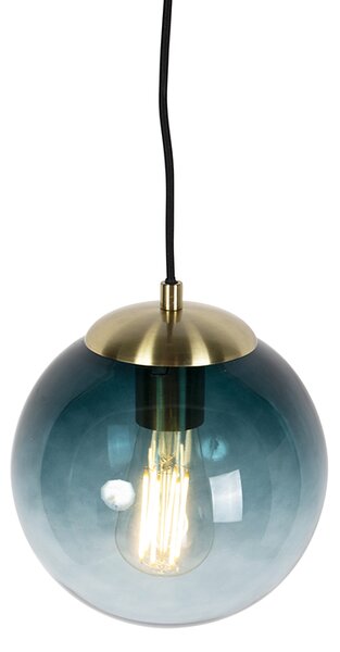 Lampă suspendată Art Deco din alamă cu sticlă albastră ocean 20 cm - Pallon