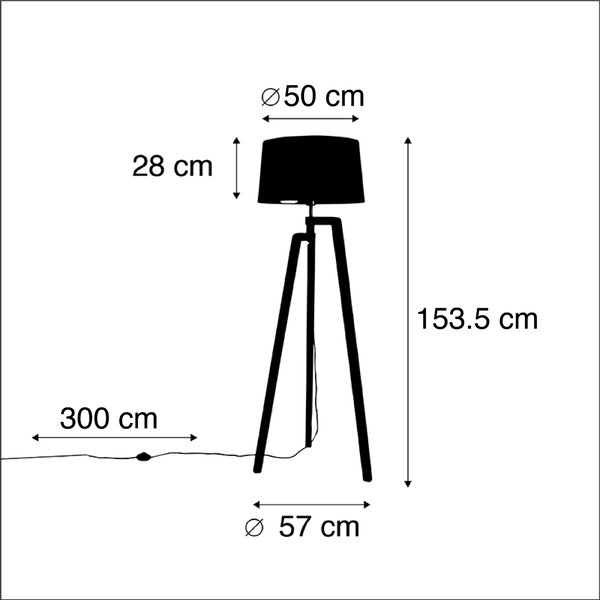 Lampă de podea cu trepied cu abajur din bumbac negru cu auriu 50 cm - Puros