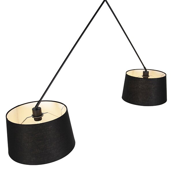 Lampă suspendată neagră cu abajururi din in negre 35 cm 2 lumini - Blitz