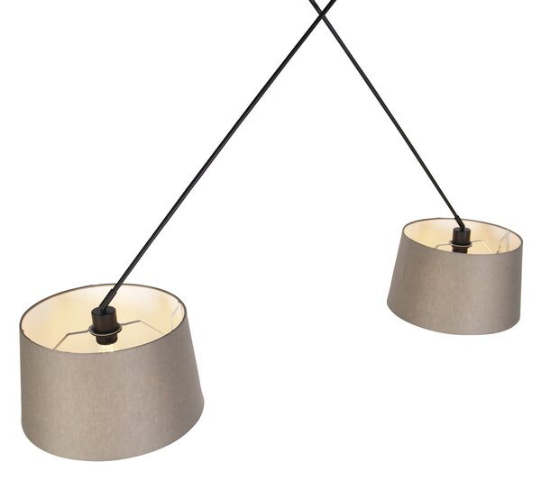 Lampă suspendată neagră cu abajururi din in taupe 35 cm cu 2 lumini - Blitz