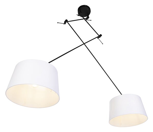 Lampă suspendată neagră cu abajururi din in alb 35 cm 2 lumini - Blitz
