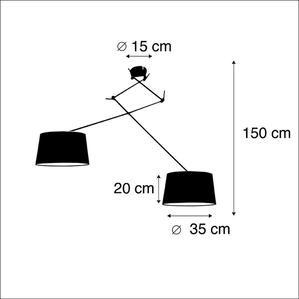 Lampă suspendată neagră cu abajururi din in negre 35 cm 2 lumini - Blitz