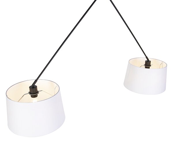 Lampă suspendată neagră cu abajururi din in alb 35 cm 2 lumini - Blitz