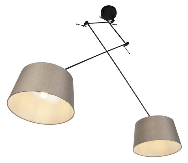 Lampă suspendată neagră cu abajururi din in taupe 35 cm cu 2 lumini - Blitz