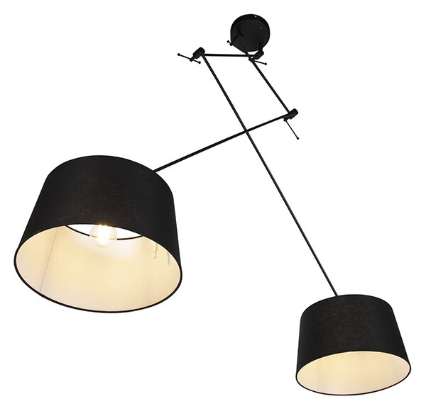 Lampă suspendată neagră cu abajururi din in negre 35 cm 2 lumini - Blitz