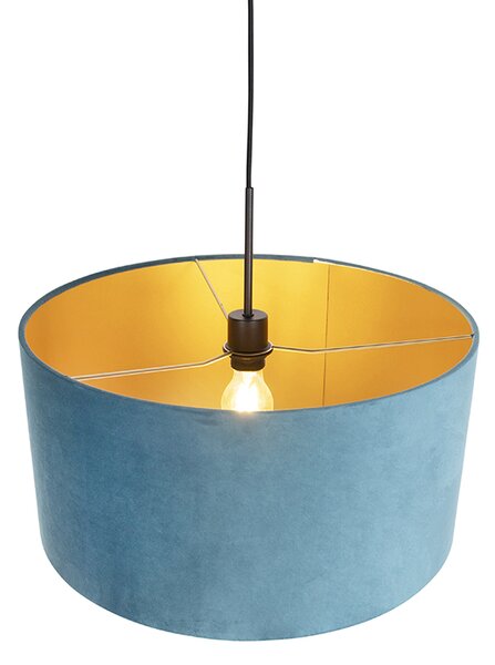 Lampă suspendată cu abajur din catifea albastru cu auriu 50 cm - Combi