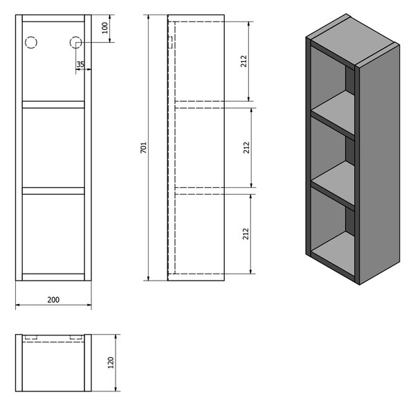 Aqualine Aqualine, dulap cu oglindă superioară ZOJA, 20x70x12cm, stânga, alb, 45463